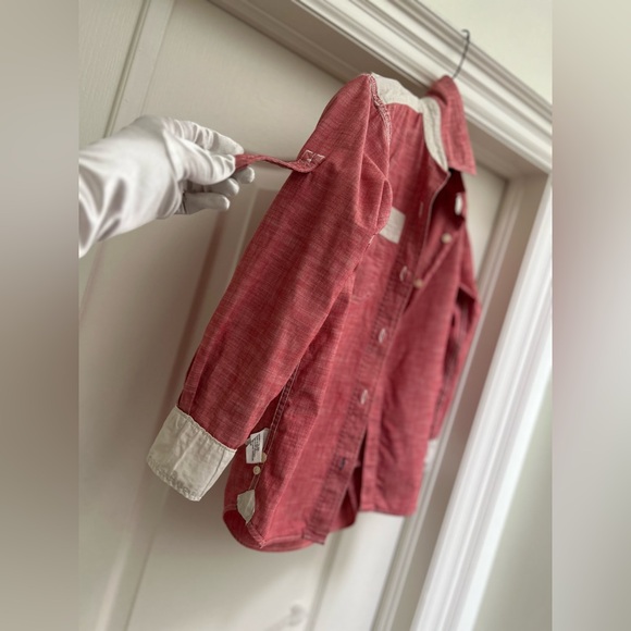 GAPkids LS Chambray Carmine Red roll up Sleeves Cotton Shirt Boy Sz M - Picture 10 of 11